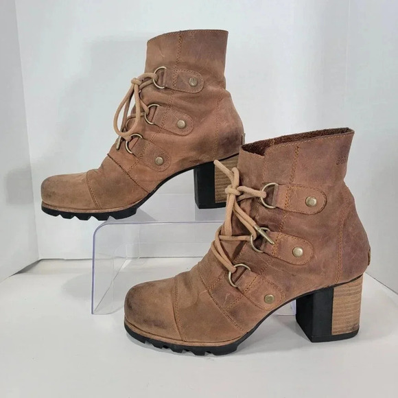 Sorel Addington Chelsea Lace Up Ankle Boots Elk Tan Brown Leather 9 waterproof - Picture 4 of 12